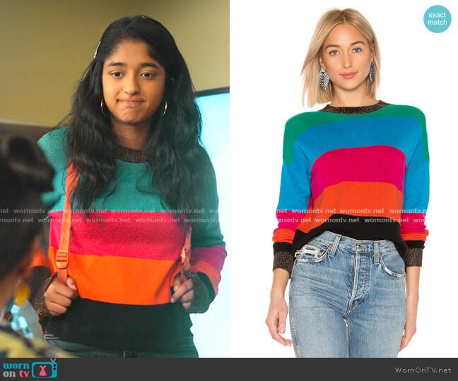 Pam & Gela Crop Striped Sweater worn by Devi Vishwakumar (Maitreyi Ramakrishnan) on Never Have I Ever