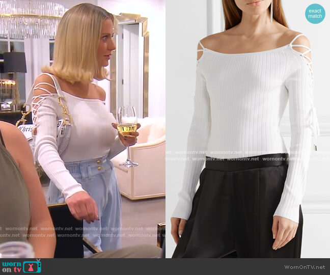 Cushnie Lace-Up Off-the-Shoulder Ribbed-Knit Bodysuit worn by Dorit Kemsley on The Real Housewives of Beverly Hills