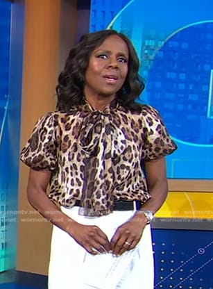 Deborah’s leopard tie neck short sleeve top on Good Morning America