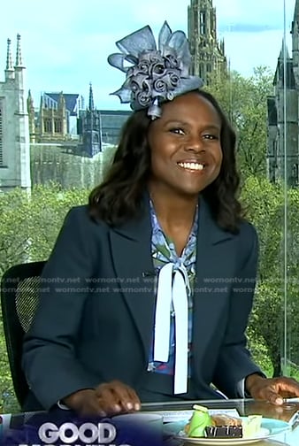 Deborah’s hydrangea print tie neck blouse on Good Morning America
