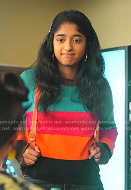 Devi’s multicolored stripe sweater on Never Have I Ever