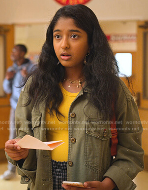 Devi’s green flag military jacket on Never Have I Ever