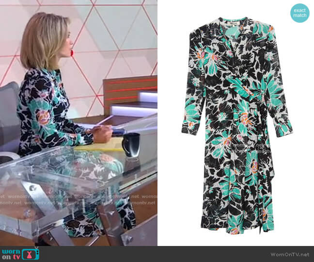 Diane von Furstenberg Sana Floral Swiss Dot Wrap Midi Dress worn by Amy Robach on Good Morning America