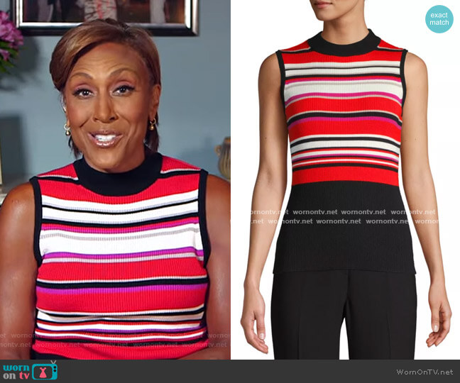 Elie Tahari Clover Striped Rib-Knit Top worn by Robin Roberts on Good Morning America