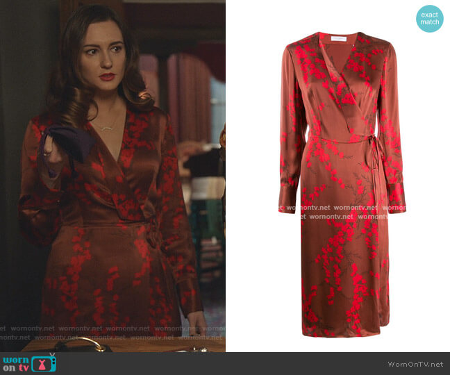 Equipment Cherry Blossom-Print Satin Wrap Dress worn by Joy Harper (Katherine Barrell) on Good Witch