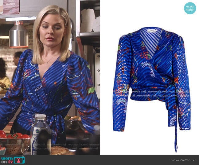 Tanya Taylor Erica Burnout Wrap-Style Blouse worn by Stephanie Borden (Kylee Evans) on Good Witch