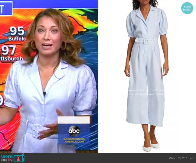 Faithfull the Brand Frederikke Linen Boiler Suit worn by Ginger Zee on Good Morning America