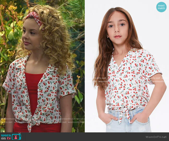 Forever 21 Girls Cherry Self-Tie Shirt worn by Destiny Baker (Mallory James Mahoney) on Bunkd