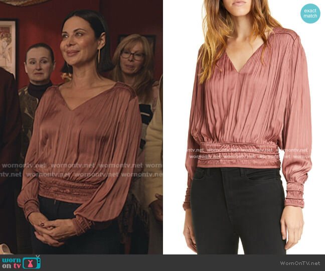 Frame V-Neck Pleated Top worn by Cassandra Nightingale (Catherine Bell) on Good Witch