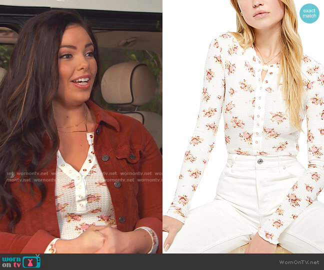 Free People One of the Girls Floral Thermal Henley worn by Lou Hockhauser (Miranda May) on Bunkd