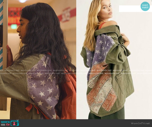 Free People Spruce Military Shirt Jacket worn by Devi Vishwakumar (Maitreyi Ramakrishnan) on Never Have I Ever