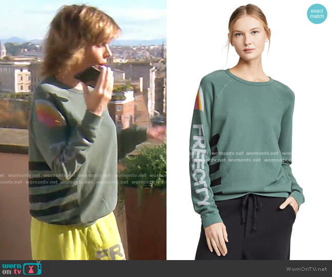 Freecity Jump Strikes Raglan Sweatshirt worn by Lisa Rinna on The Real Housewives of Beverly Hills