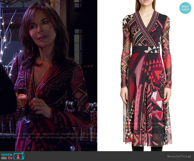 Fuzzi Geometric Faux Wrap Dress worn by Kate Roberts (Lauren Koslow) on Days of our Lives