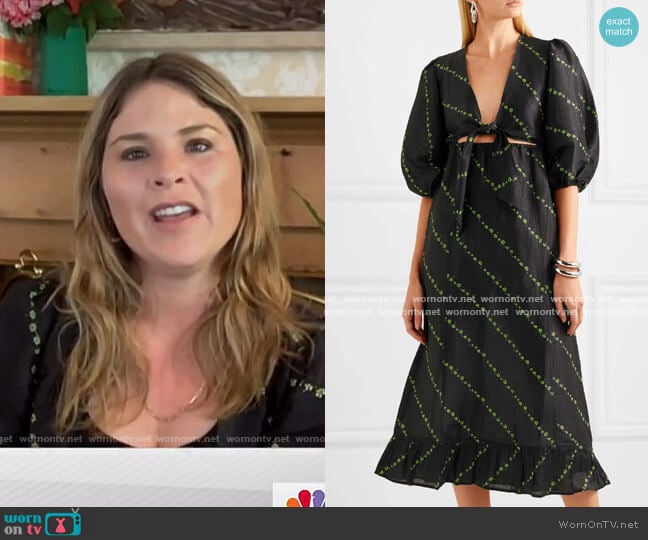Ganni Floral-Print Linen and Silk-Blend Midi Dress worn by Jenna Bush Hager on Today