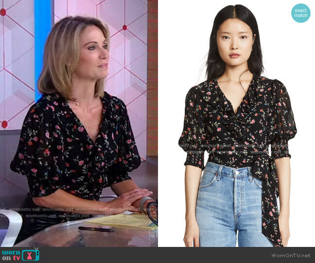 Ganni Printed Georgette Top worn by Amy Robach on Good Morning America