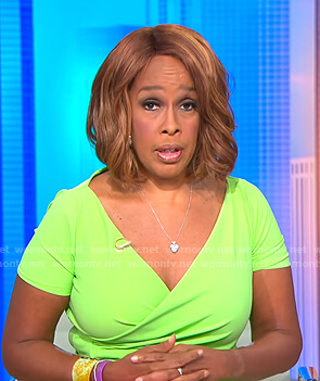 Gayle’s lime green wrap dress on CBS Mornings