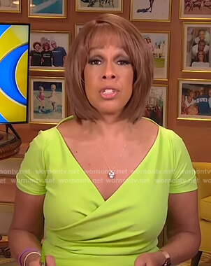 Gayle’s lime green wrap dress on CBS Mornings