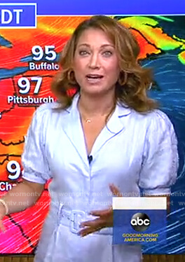 Ginger’s blue belted linen jumpsuit on Good Morning America