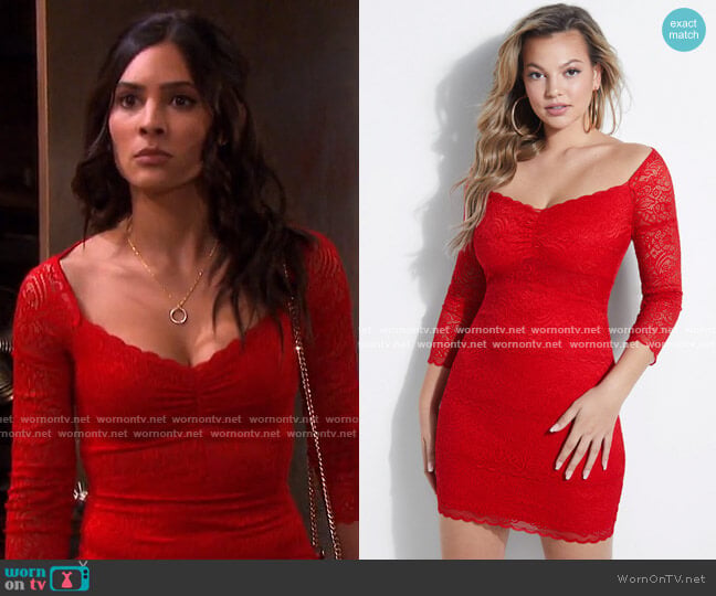 Guess Paola Lace Dress worn by Gabi Hernandez (Camila Banus) on Days of our Lives