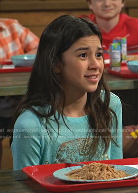 Gwen’s green elephant print top on Bunkd