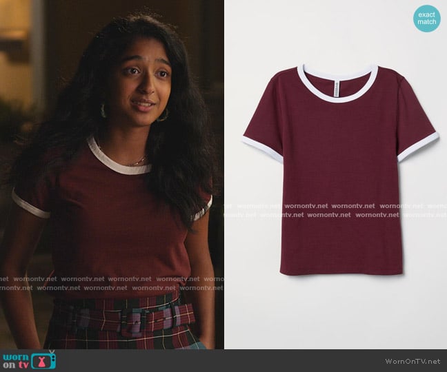 H&M Short T-shirt worn by Devi Vishwakumar (Maitreyi Ramakrishnan) on Never Have I Ever