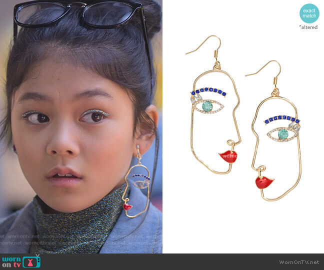H&M Earrings with Rhinestones worn by Claudia Kishi (Momona Tamada) on The Baby-Sitters Club