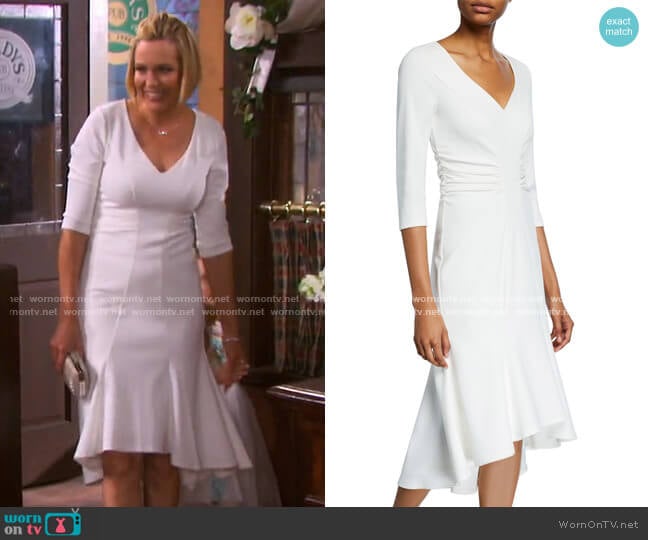 Halston V-Neck Ruched Waist High-Low Crepe Dress worn by Nicole Walker (Arianne Zucker) on Days of our Lives