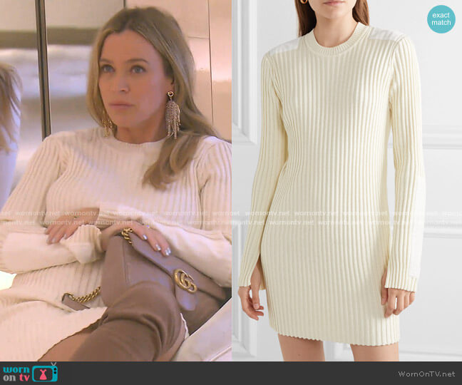 Helmut Lang Velvet-Trimmed Ribbed Mini Dress worn by Teddi Mellencamp Arroyave on The Real Housewives of Beverly Hills