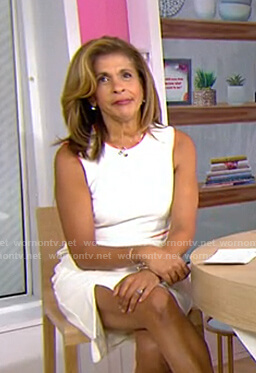 Hoda’s white dress with orange contrast trim on Today