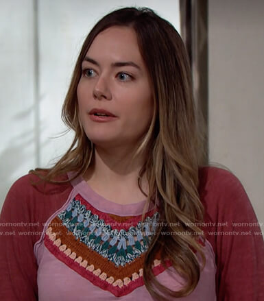 Hope’s crochet colorblock raglan on The Bold and the Beautiful