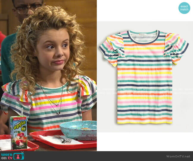 J. Crew Ruffle-Sleeve T-shirt in Stripe worn by Destiny Baker (Mallory James Mahoney) on Bunkd