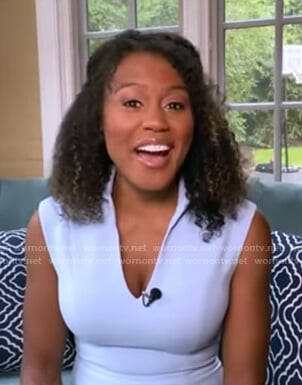 Janai’s light blue v-neck sheath dress on Good Morning America