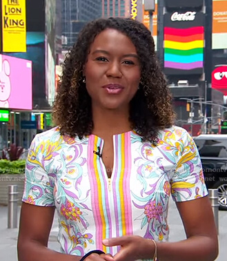Janai’s white floral zip front dress on Good Morning America
