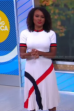 Janai’s white and red contrast trim dress on Good Morning America