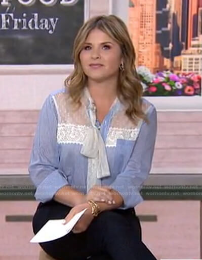 Jenna’s blue striped lace panel blouse on Today