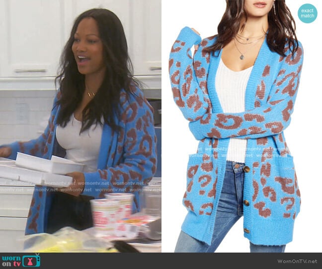 J.O.A. Leopard Pattern Cardigan worn by Garcelle Beauvais on The Real Housewives of Beverly Hills