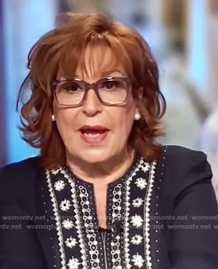 Joy’s navy embroidered blouse on The View