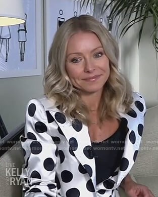 Kelly’s white polka dot blazer on Live with Kelly and Ryan