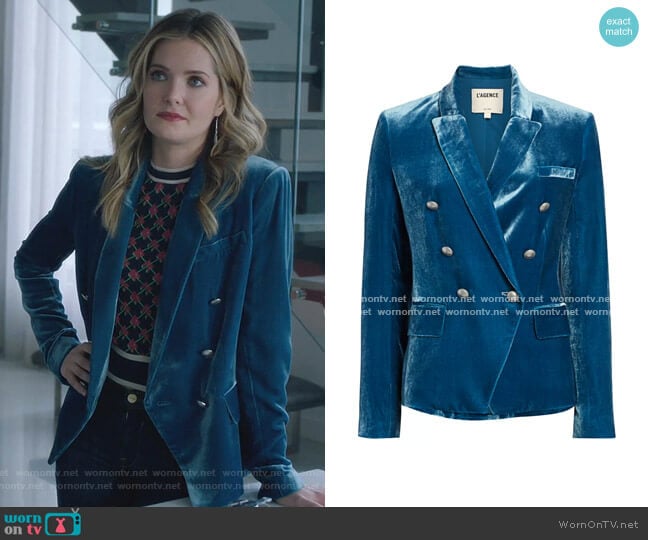 L'Agence Kenzie Velvet Blazer worn by Sutton (Meghann Fahy) on The Bold Type