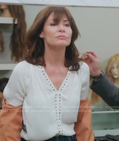 Luann’s white studded blouse on The Real Housewives of New York City
