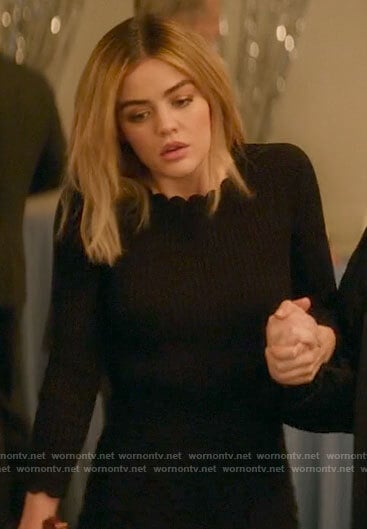 Lucy’s black scalloped trim dress on A Nice Girl Like You