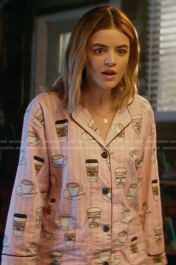 Lucy’s pink coffee print pajamas on A Nice Girl Like You