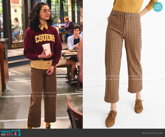Madewell Slim Emmett Wide-Leg Crop Pants in Check worn by Ashley Garcia (Paulina Chávez) on The Expanding Universe of Ashley Garcia