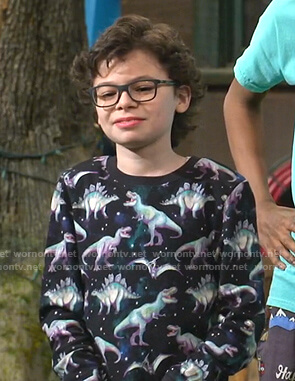 Matteo’s black dinosaur print sweatshirt on Bunkd