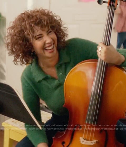 Nessa’s green fluffy polo sweater on A Nice Girl Like You