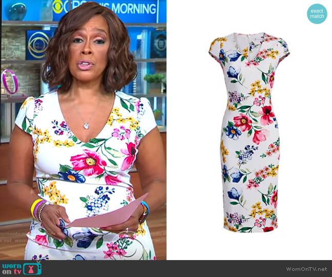 New York & Company Floral Cap-Sleeve Sheath Dress worn by Gayle King on CBS Mornings