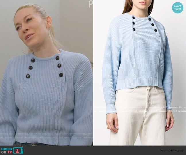 Rebecca Minkoff Natalie buttoned-bib sweater worn by Leah McSweeney on The Real Housewives of New York City