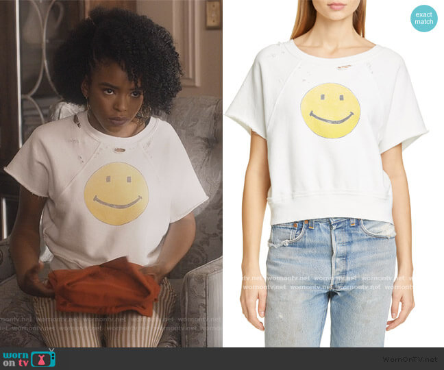 Re/Done Smiley Raw Sweatshirt worn by Zora Greenleaf (Lovie Simone) on Greenleaf