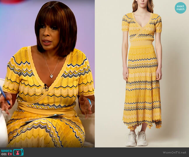 Sandro Wrapover Knit Top worn by Gayle King on CBS Mornings