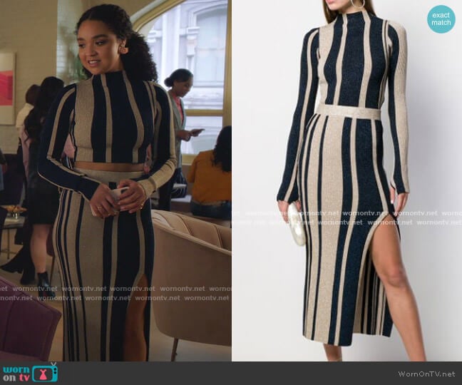 Self Portrait Lurex Striped Knit Skirt worn by Kat Edison (Aisha Dee) on The Bold Type